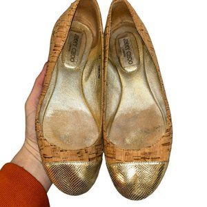 jimmy choo london cork metlalic leather snakeskin tip ballet flats shoes…